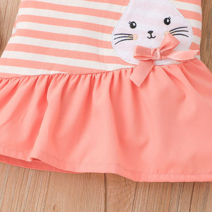 Seasonal Baby Girl Striped Short Sleeve Fishtail Dress