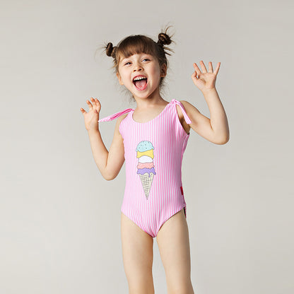 New Ice Cream Printing Children's Comfortable High Elastic One-piece Swimsuit