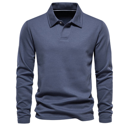 Long Sleeve Polo Shirt Men's Casual Solid Color Top Lapel