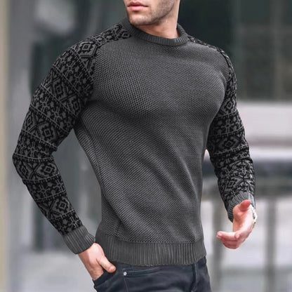 European And American Men's Round Neck Waffle Sweater