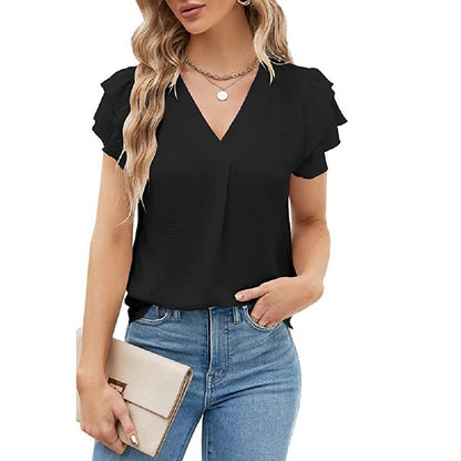 Women's Ruffled Shirt Short Sleeve Top