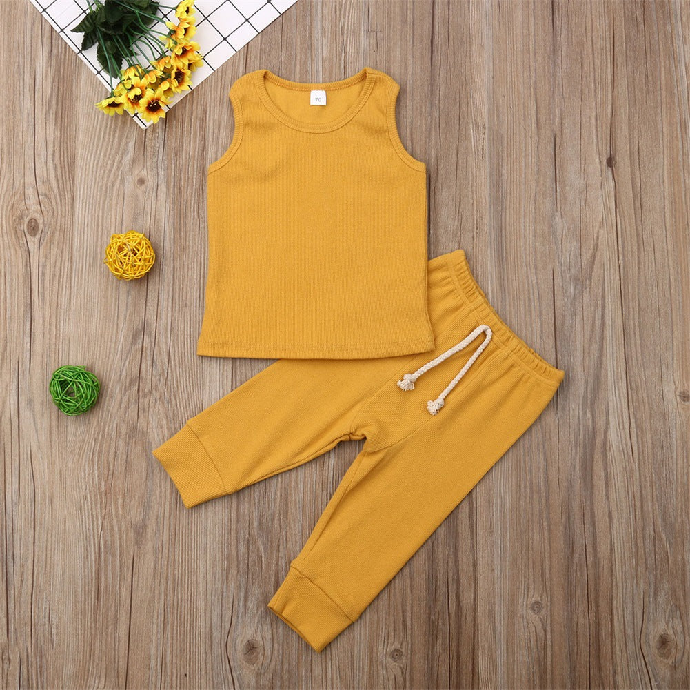 Children's Simple Solid Color Sleeveless Trousers Suit