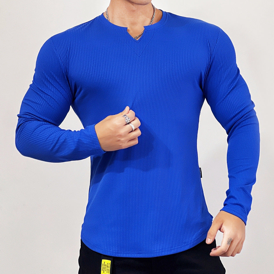 Men's Training Solid Stripe Elastic Sports Shirt