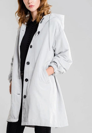 Trench-Coat mi-long ample à manches longues, grande taille