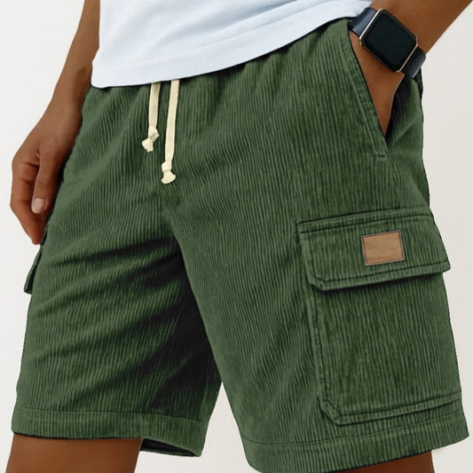 Versatile 3D Bag Mens Drawstring Corduroy Side-Pocket Shorts