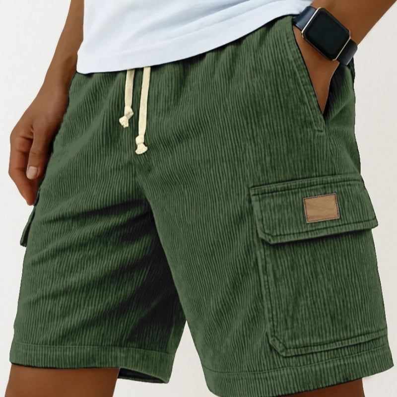Versatile 3D Bag Mens Drawstring Corduroy Side-Pocket Shorts