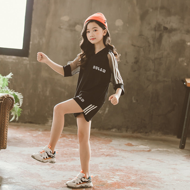 Short-sleeved Baby Girl Summer Clothes Western Style Casual Two-piece Suit