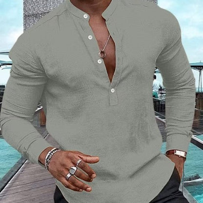 Men's Fashion Simple Solid Color Long-sleeved T-shirt