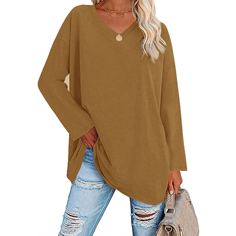 Oversized Women's T-shirt Loose Shoulder Sleeve V-neck Top