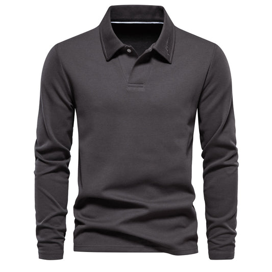 Long Sleeve Polo Shirt Men's Casual Solid Color Top Lapel