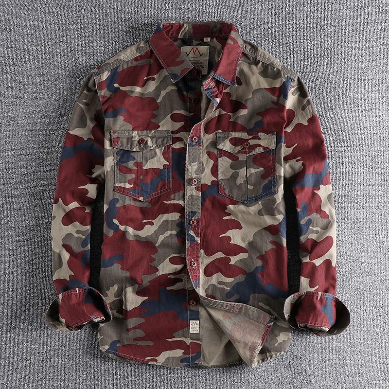 Chemise à manches longues avec salopette américaine camouflage délavée