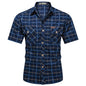 Fashion Men's Short Sleeve Plaid Shirt