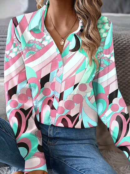 Colorful Geometric Printing 3D Digital Elegant Commuting Cardigan Shirt