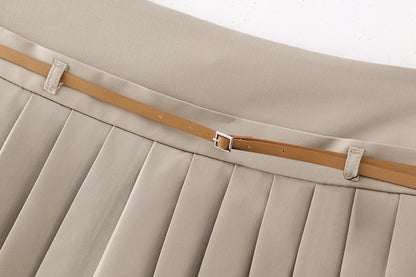 Women's Fashionable All-match Wide Pleated Thin Belt Decorative Pantskirt