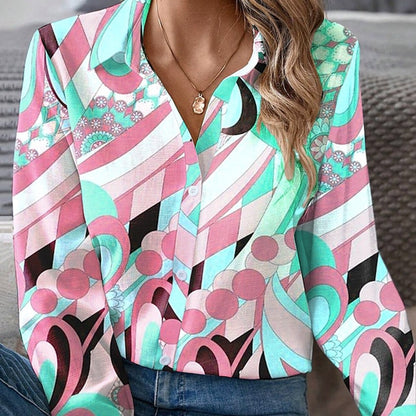 Colorful Geometric Printing 3D Digital Elegant Commuting Cardigan Shirt