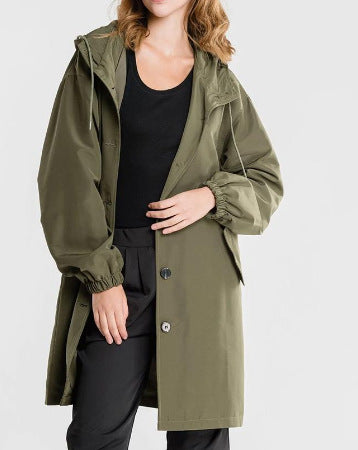 Trench-Coat mi-long ample à manches longues, grande taille