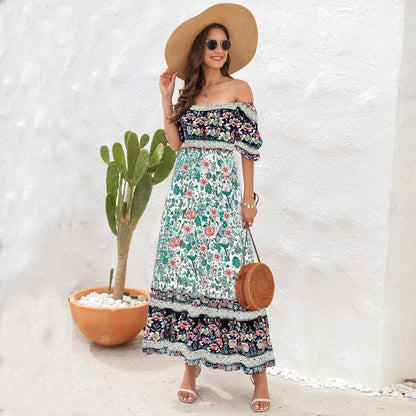 Bohemian Beach Holiday Dress Off-shoulder Puff Sleeve