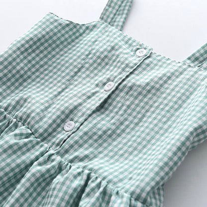 Two-piece Ruffled Plaid Suspender Top And Shorts