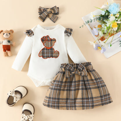 Children's Top Bow Plaid Skirt