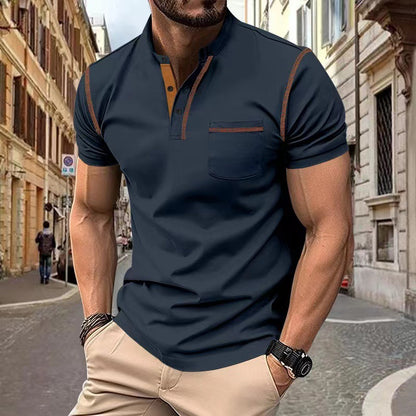 Men's Short Sleeve Polo Shirt Henry T-shirts - Casual Summer Quick Dry Top - Breathable Cotton Blend Knit Tee Sports Street Fashion Top