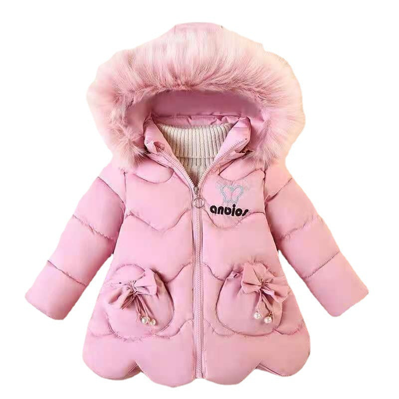 Girls' Fashion Big Fur Collar Down Cotton Jacket