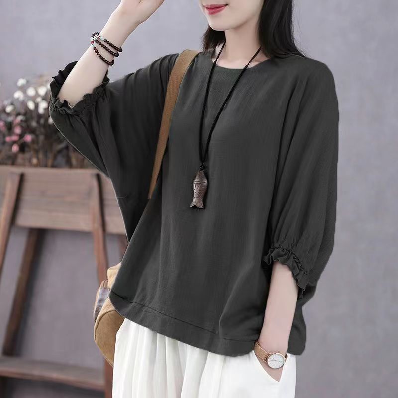 Batwing Sleeve Loose Plus Size T-shirt Summer Tummy Hiding Slimming Short Sleeves