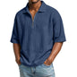 Men's Waffle-Weave Short-Sleeved Shirts Summer Solid Color Lapel Polo Shirt T-Shirt Beach Style Tops