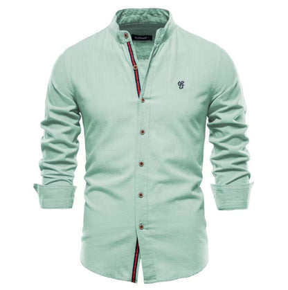 Men's Cotton And Linen Casual Fashion Solid Color Long Sleeve Henley Shirt