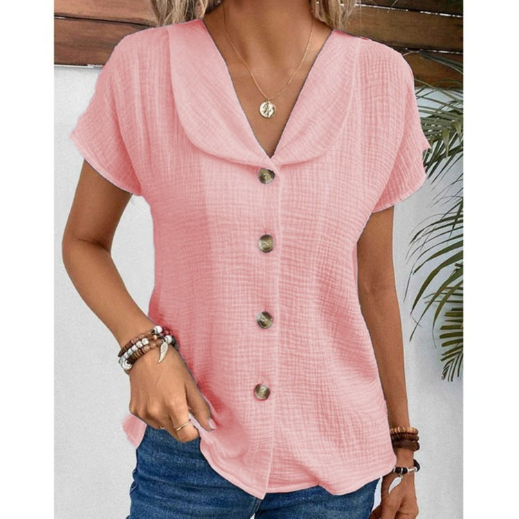 Short Sleeve Cardigan Button Women's Top