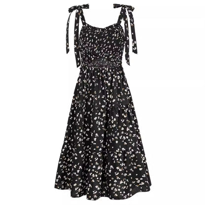 Summer Fashion Women's Printed Hollow Bundle Shoulder Strap Dress