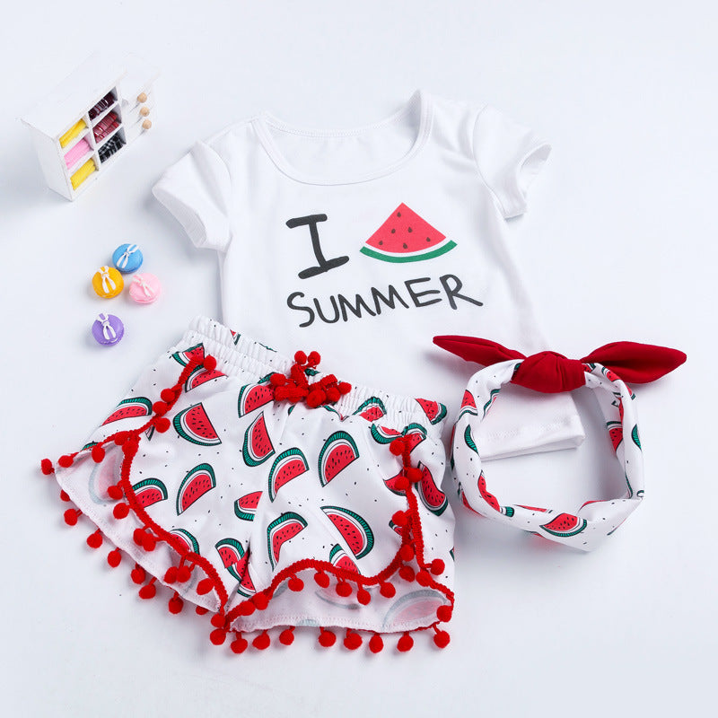 Ensemble T-shirt et Short de plage à manches courtes pour bébé fille, ensemble bandeau d'été