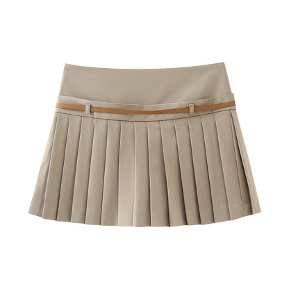 Women's Fashionable All-match Wide Pleated Thin Belt Decorative Pantskirt