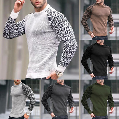 European And American Men's Round Neck Waffle Sweater