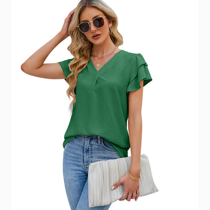 Women's Ruffled Shirt Short Sleeve Top