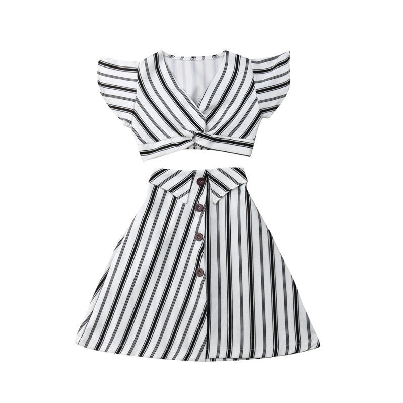 Children's Clothing Baby Girl Suit Striped Sleeveless Short Top And Long Skirt