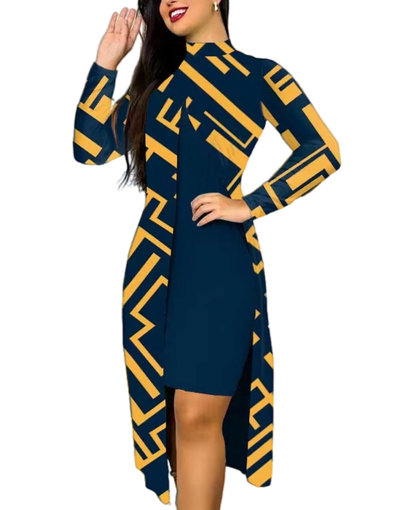 Two-piece Long Sleeve Printed Turtleneck Suit Women