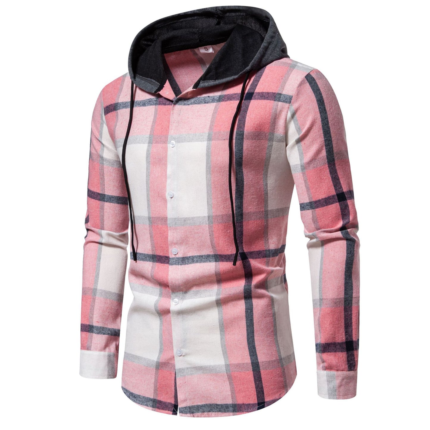 Casual Hooded Men's Plaid Long Sleeve Shirt