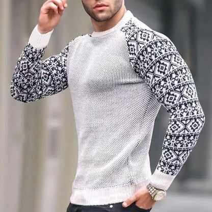 European And American Men's Round Neck Waffle Sweater