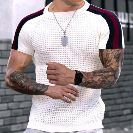 Round Neck Color Contrast Short-sleeved T-shirt Men's Casual