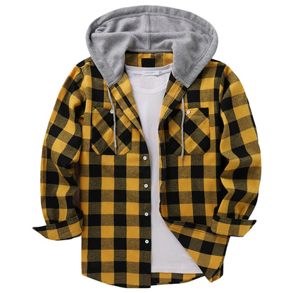 Hooded Plaid Shirt Men's Casual