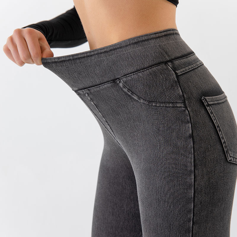 Denim Yoga Pants Women's High Waist Slimming Pocket Sports Tight Casual Pants