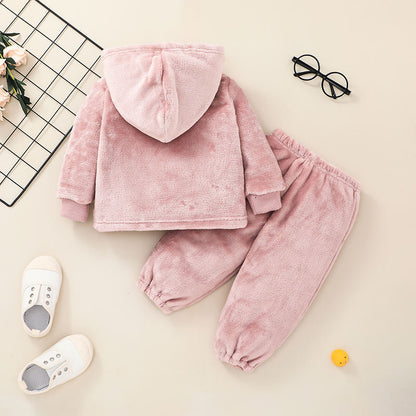 Autumn And Winter Baby Hooded Tops Two-piece Suit