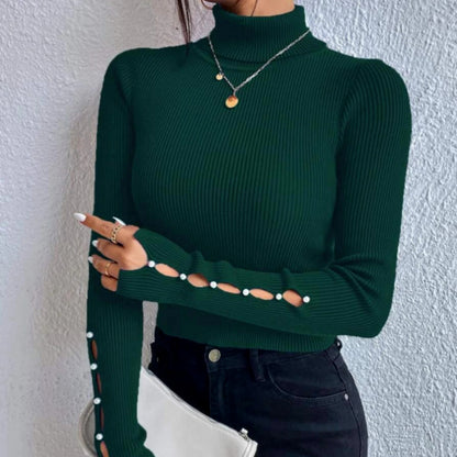 Pull à boutons de printemps, demi-col roulé, coupe ajustée, manches longues, tricot Sexy pour femmes