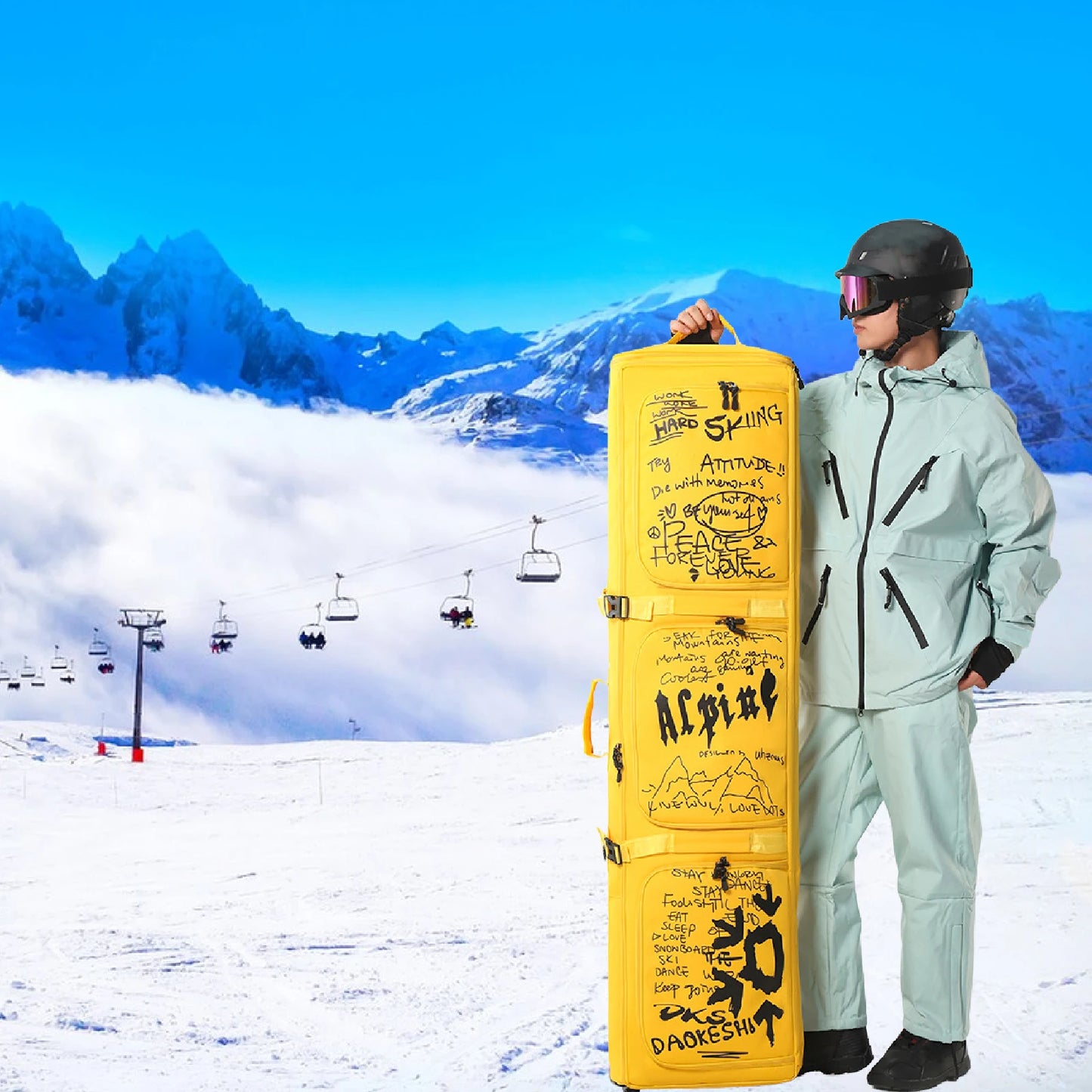 165Cm Ski Bag Ski Accessories Snowboard Bag With Wheels Waterproof Backpack Winter Snow Gears Storage Organizer Zipper For Men