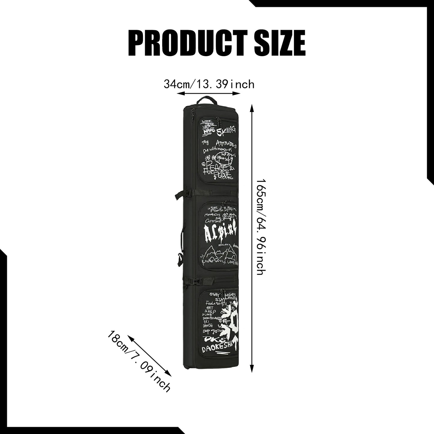 165Cm Ski Bag Ski Accessories Snowboard Bag With Wheels Waterproof Backpack Winter Snow Gears Storage Organizer Zipper For Men