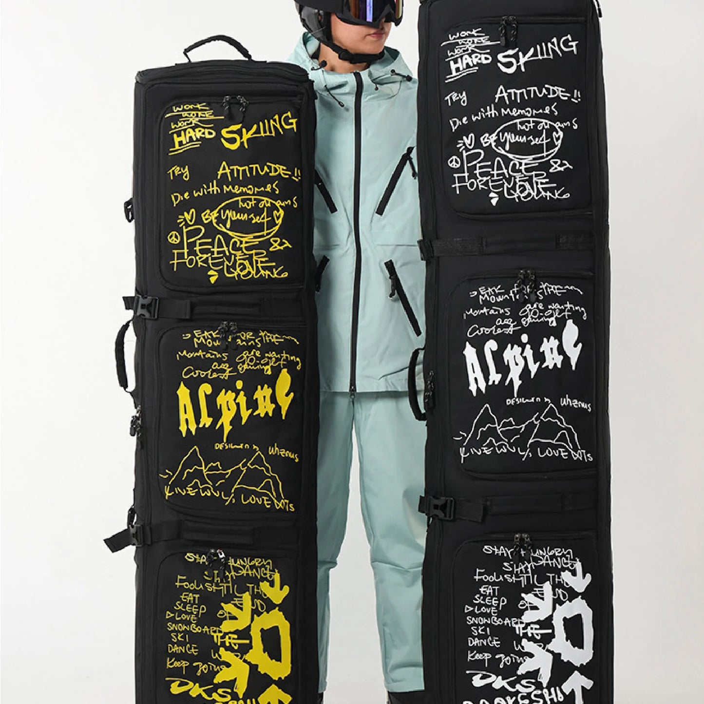 165Cm Ski Bag Ski Accessories Snowboard Bag With Wheels Waterproof Backpack Winter Snow Gears Storage Organizer Zipper For Men