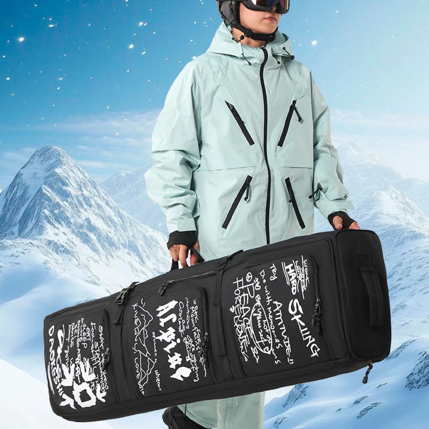 165Cm Ski Bag Ski Accessories Snowboard Bag With Wheels Waterproof Backpack Winter Snow Gears Storage Organizer Zipper For Men