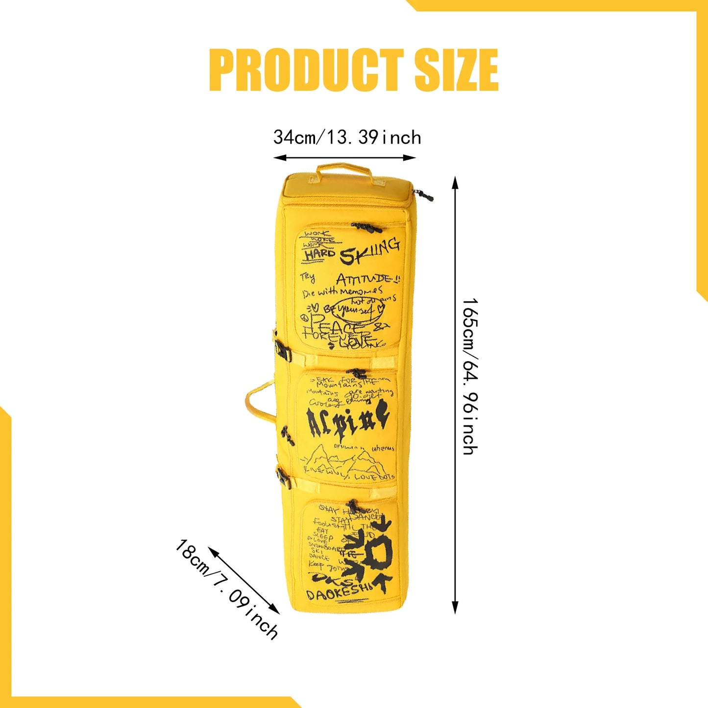 165Cm Ski Bag Ski Accessories Snowboard Bag With Wheels Waterproof Backpack Winter Snow Gears Storage Organizer Zipper For Men