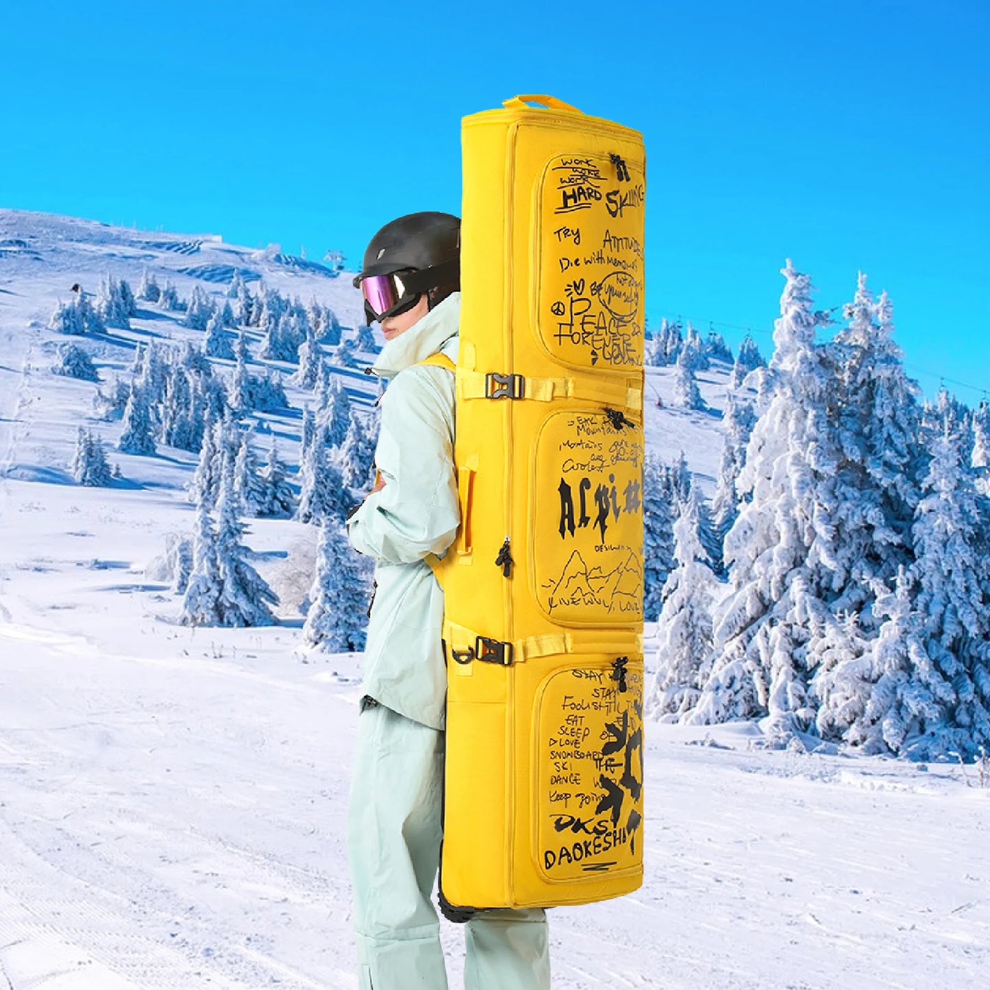 165Cm Ski Bag Ski Accessories Snowboard Bag With Wheels Waterproof Backpack Winter Snow Gears Storage Organizer Zipper For Men