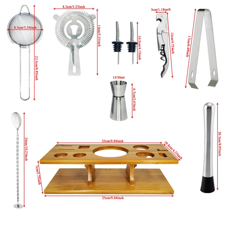 11Pcs Bar Set 750ML Cocktail Shaker Set With Stylish Wooden Stand And Recipes Booklet Perfect Home Bartending Kit with Bar Tools